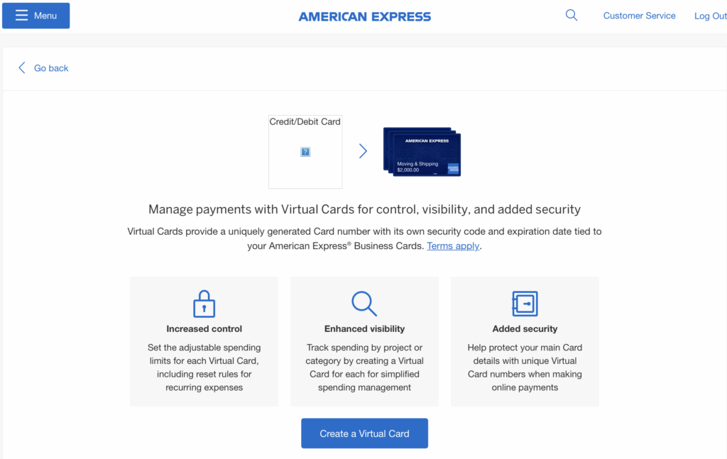 Creating an Amex Virtual Card